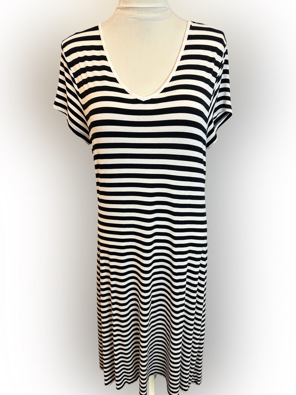 Chico's Black & White Striped Essential High-Low Dress L